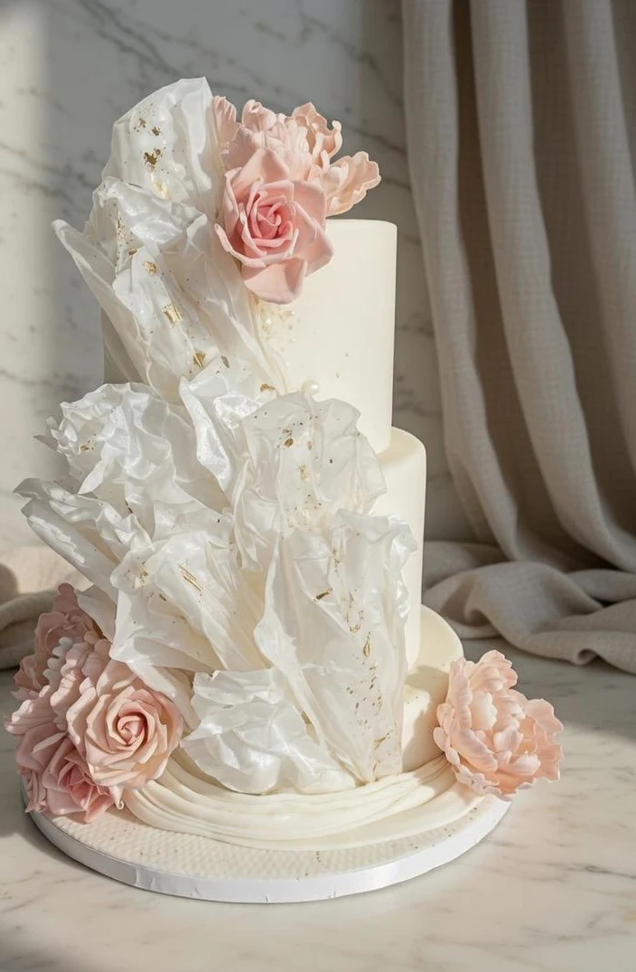 Elegant fondant cake with handcrafted sugar flowers