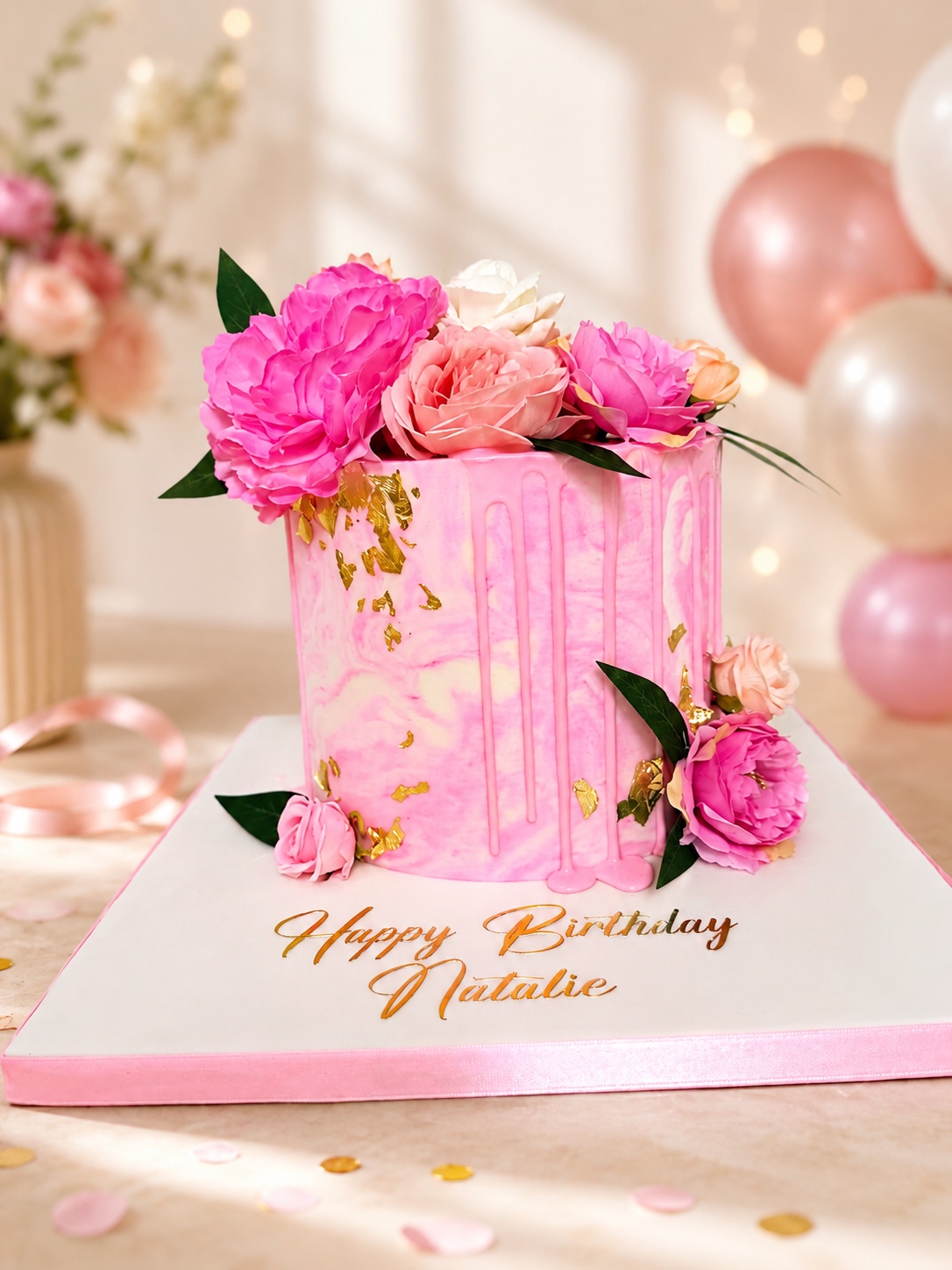 Pink Marble Floral Cake by Sweet Mischief JA