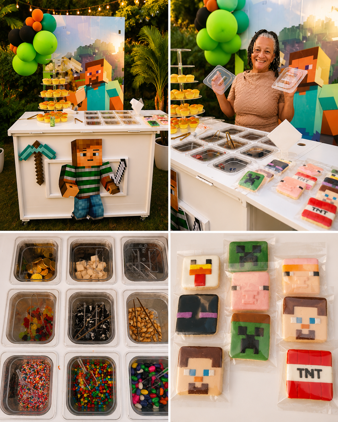 Minecraft themed kids party dessert cart in Jamaica by Sweet Mischief JA