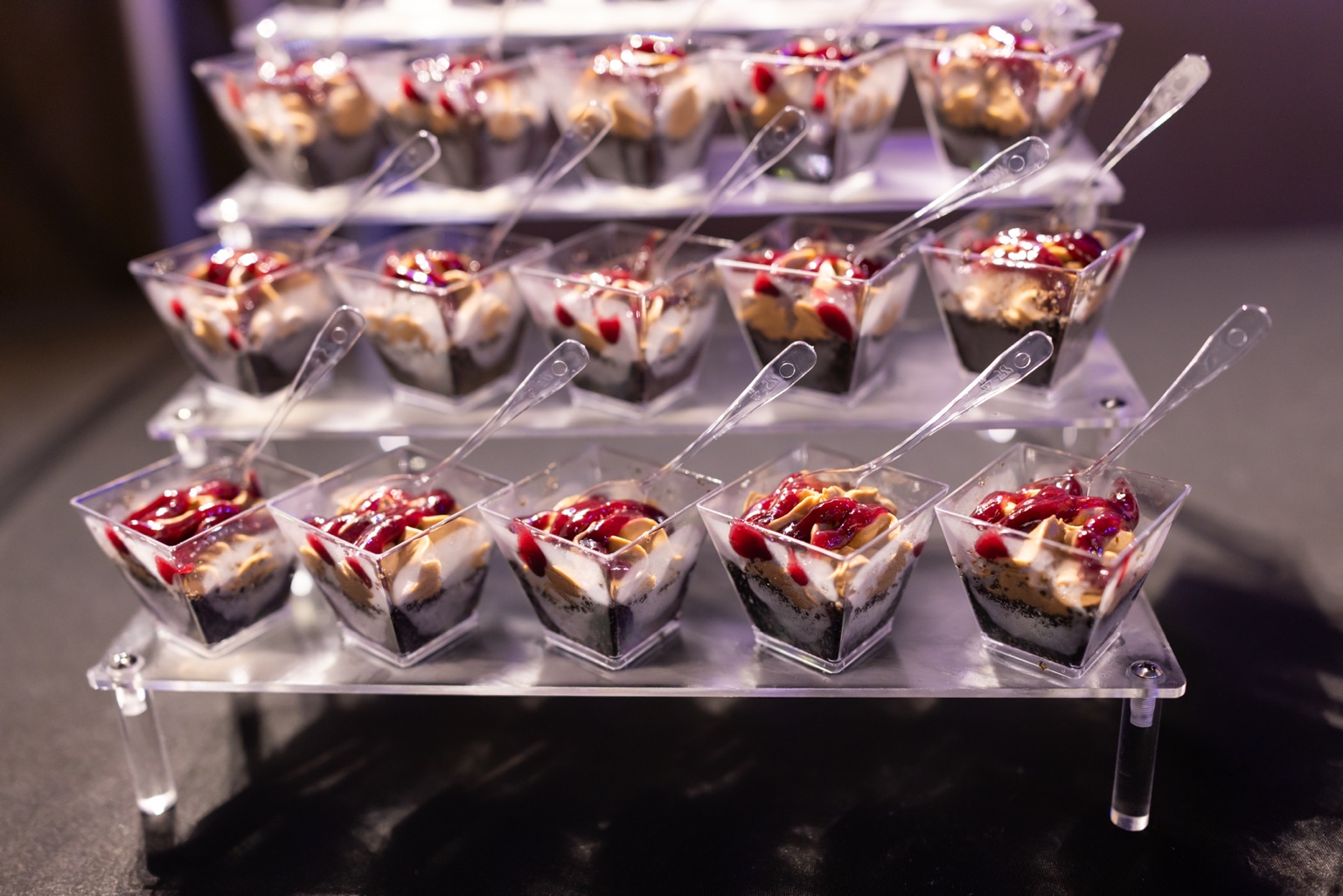 Layered dessert shooters for event dessert table
