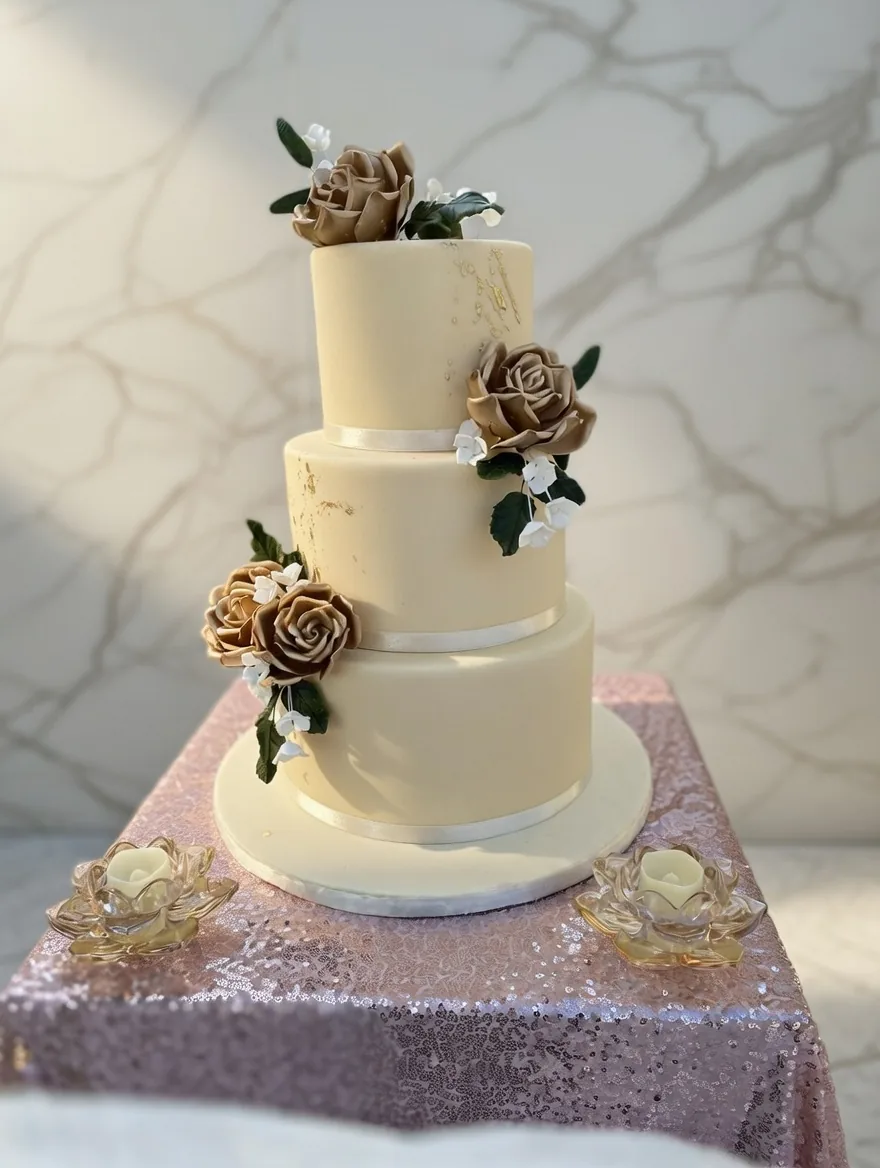 Elegant Floral Wedding Cake — custom wedding cake by Sweet Mischief JA in Kingston, Jamaica
