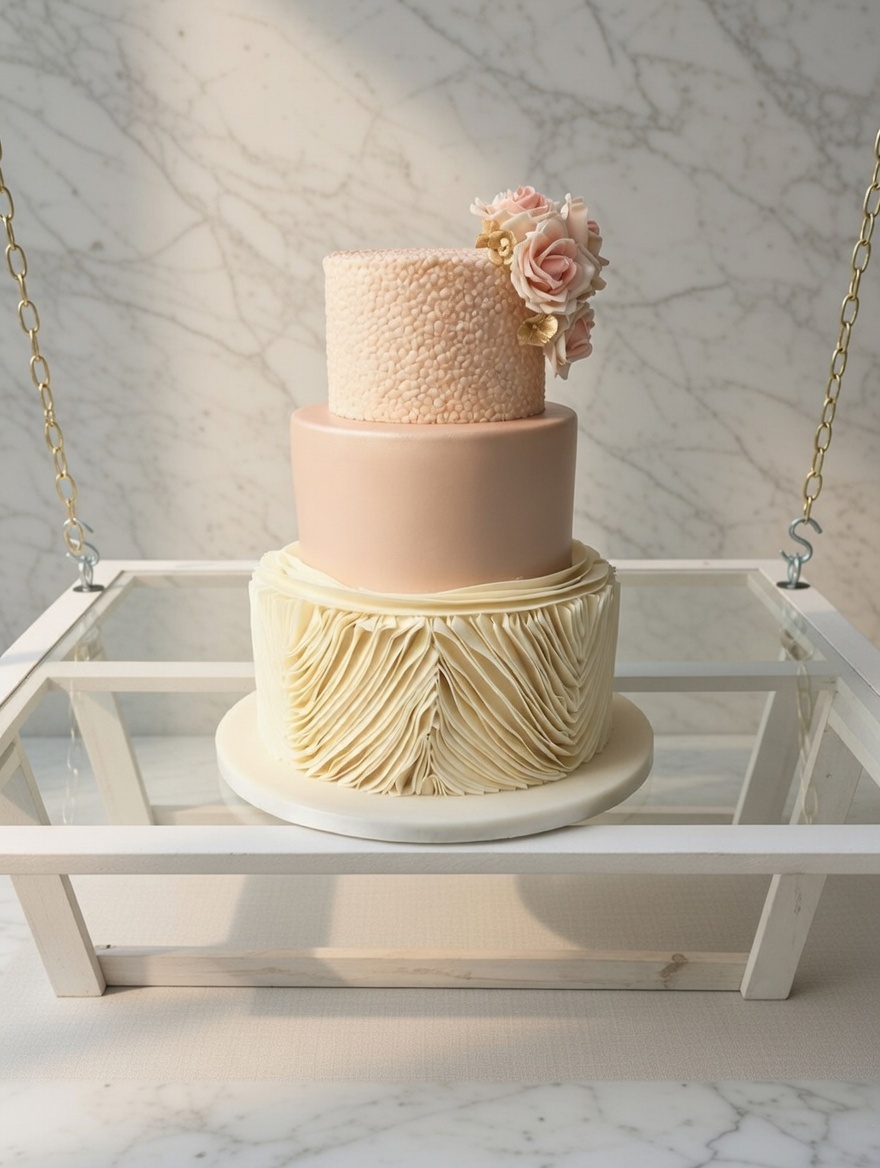 Blush Textured Floral Cake by Sweet Mischief JA