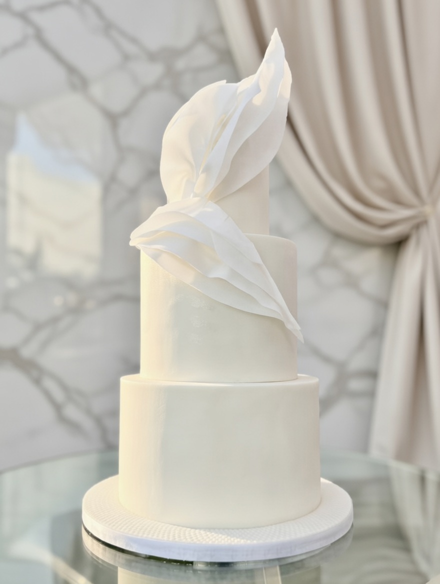 Minimal White Leaf Cake by Sweet Mischief JA